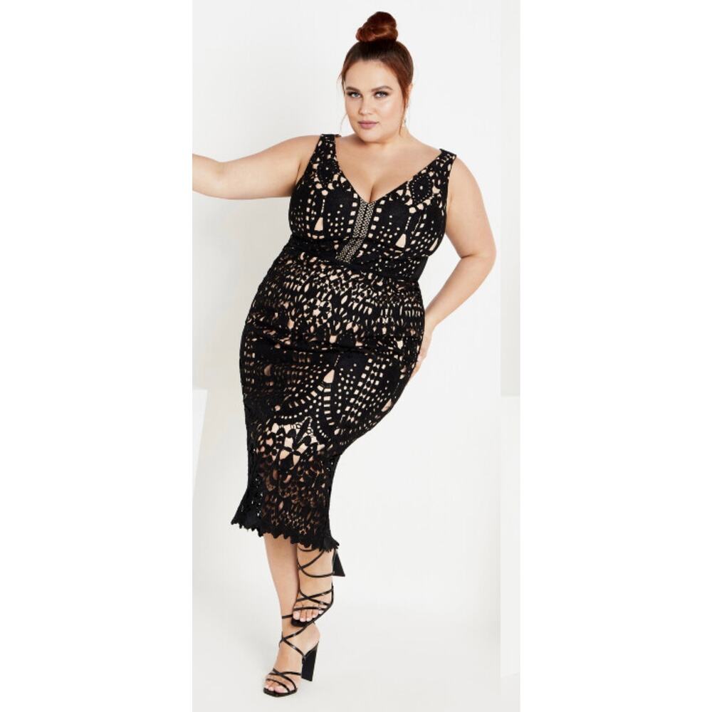 City Chic Black Lace Midi Dress - Picture 2 of 8